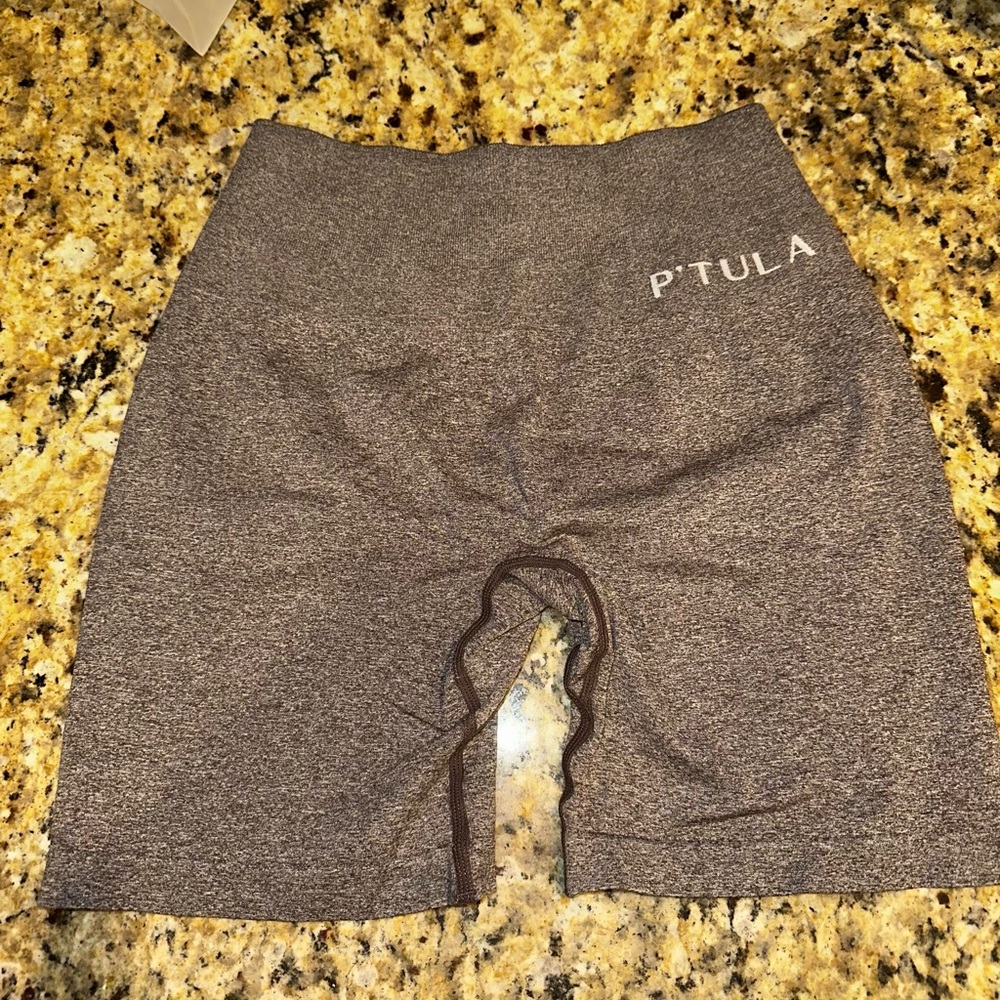 P'tula Gray Athletic Shorts High Waist Moisture-Wicking